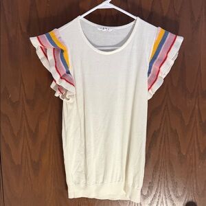 THML White Top with Colorful Ruffle Sleeves